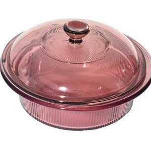 Vintage Cranberry Vision Cookware V-30-B ( Corning USA) 24oz 750mL w/ Lid V1.5C